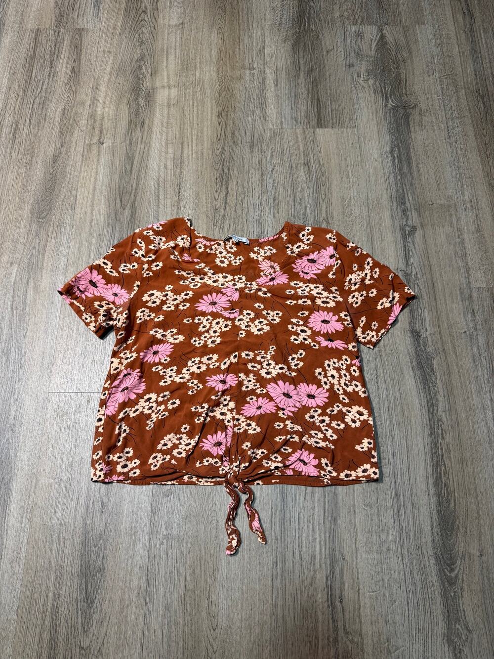 Madewell Women's Floral Tie-Hem Top in Pink & Rust